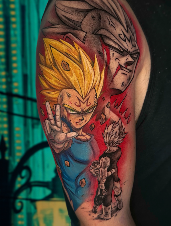 tatuaje tattoo anime fullcolor todo color en Elda Alicante España Madrid Barcelona Asturias Majin Vegeta, dragon ball