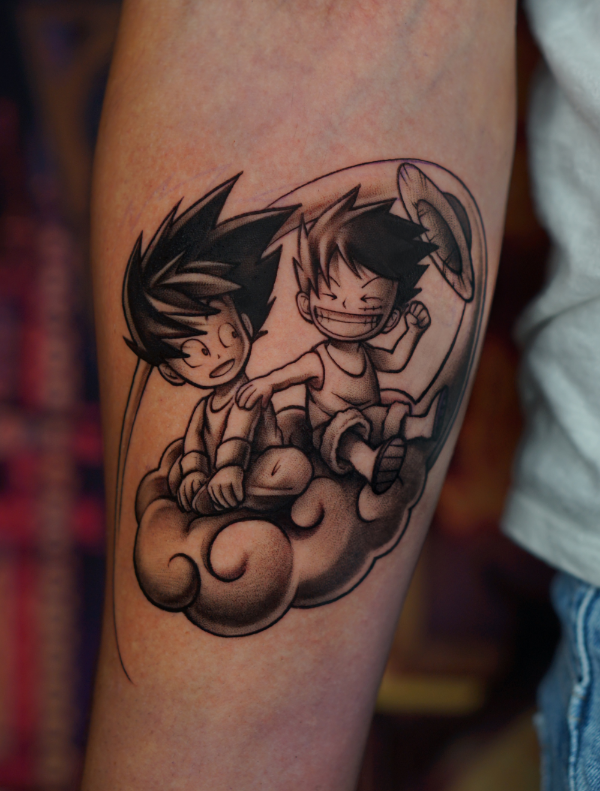tatuaje tattoo anime blanco y negro b&n b&g en Elda Alicante España Madrid Barcelona Asturias, Dragon ball, one piece, son goku, luffy, mugiwara