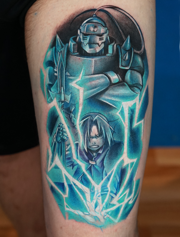 tatuaje tattoo anime fullcolor todo color en Elda Alicante España Madrid Barcelona Asturias Full Metal alchemist tattoo Edward Elric Alphonse Elric